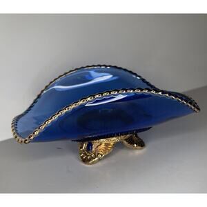 Nice 1898 US Glass EAPG “COLORADO” Blue 7” 3-Footed Bon Bon Dish